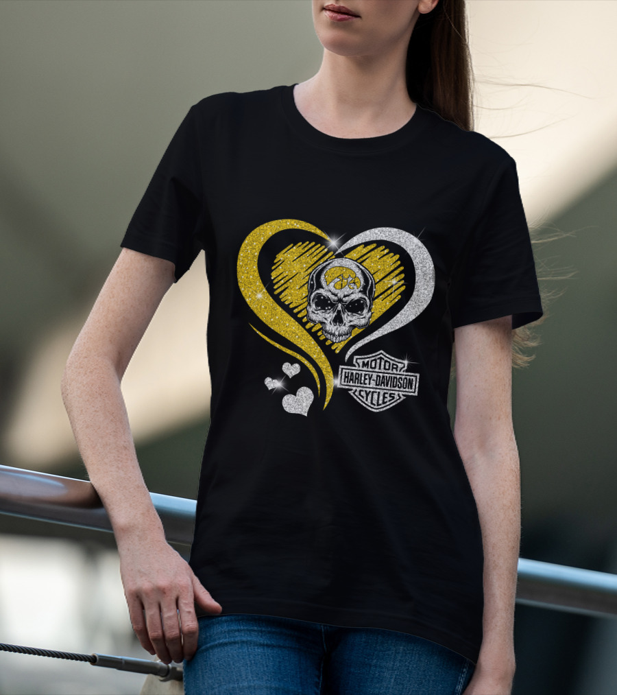 Ncaa Iowa Hawkeyes Skull Heart Harley Davidson T-Shirt