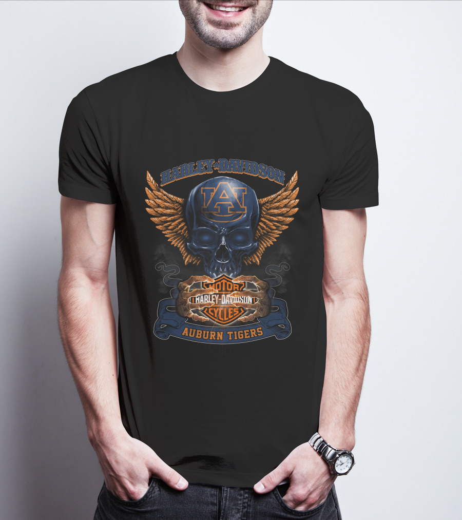 Harley Davidson Auburn Tigers Au Skull Wings Motor Cycles T-Shirt