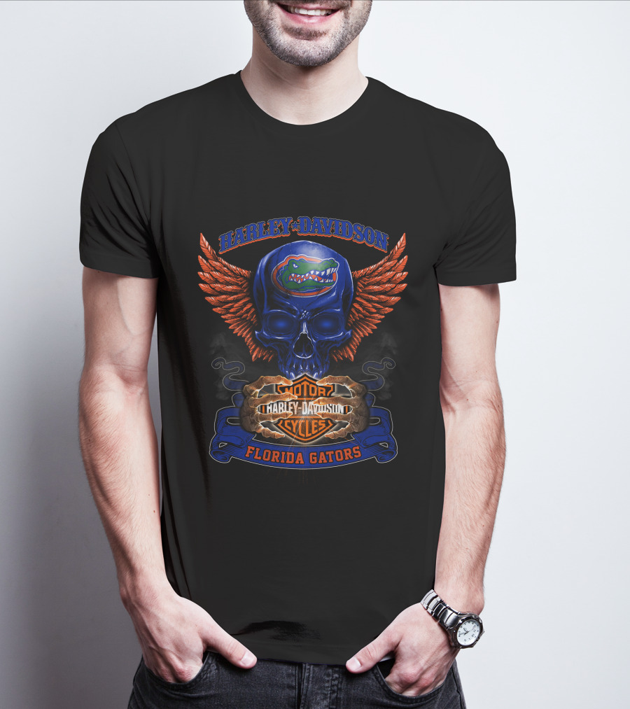 Harley Davidson Motor Florida Gators Winged Skull T-Shirt