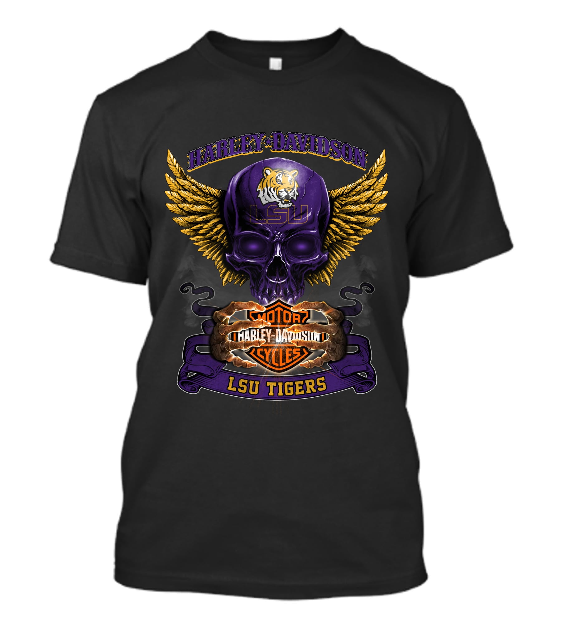 Harley Davidson Lsu Tigers Motorcycles Skull Wings T-Shirt