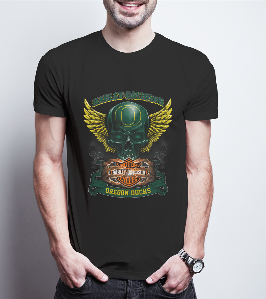 Harley Davidson Oregon Ducks Skull Winged T-Shirt