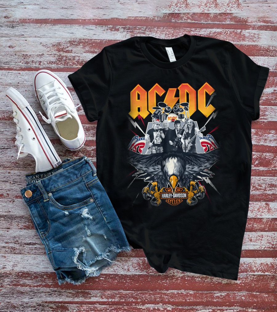 Acdc Harley Davidson Motorcycles Eagle Band Rock Music T-Shirt
