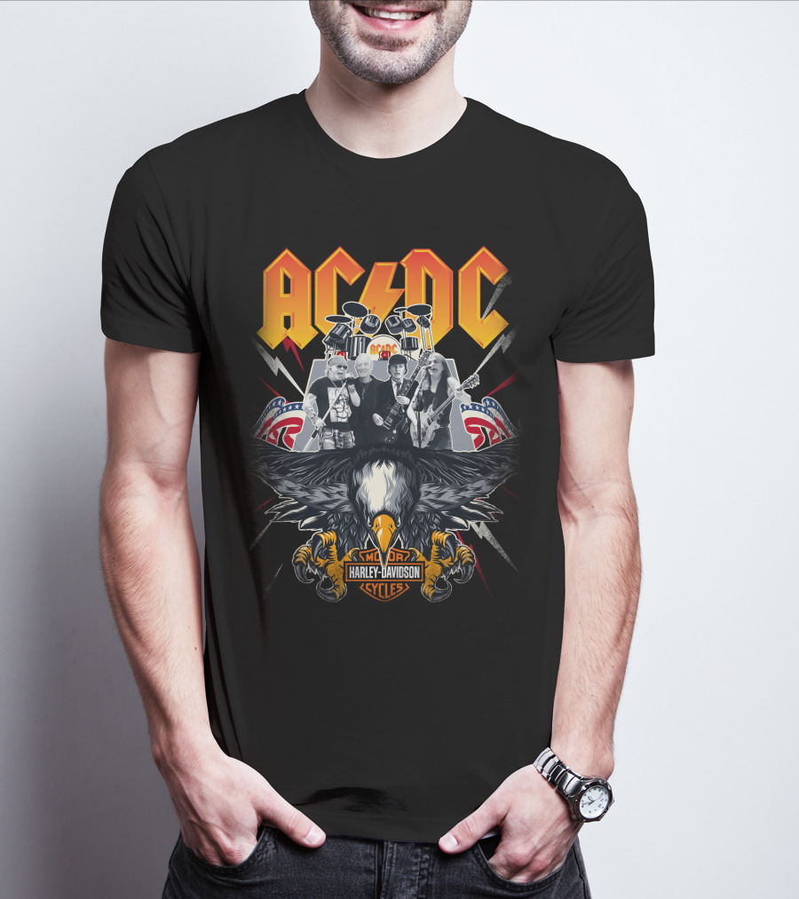 Acdc Harley Davidson Motorcycles Eagle Band Rock Music T-Shirt