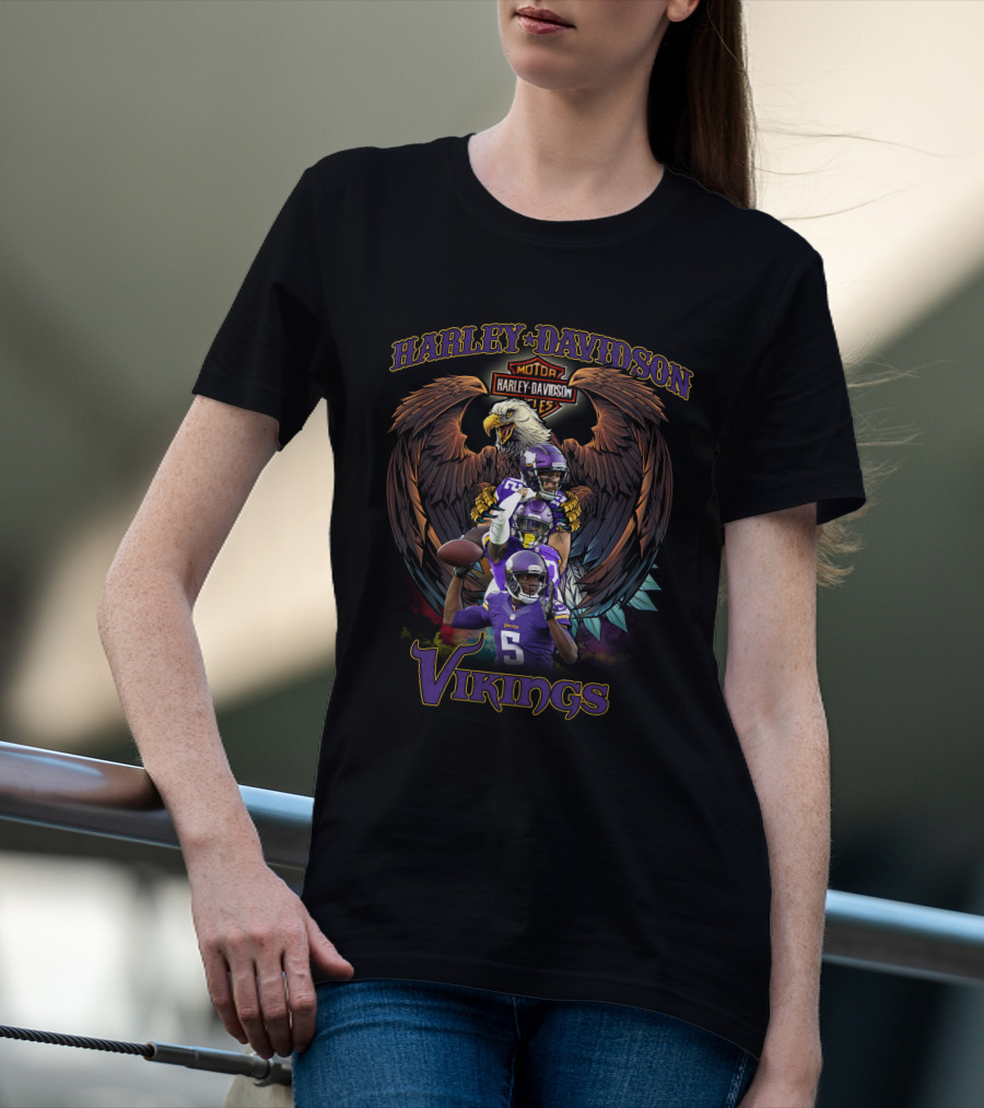 Harley Davidson Motor Eagle Minnesota Vikings Players T-Shirt