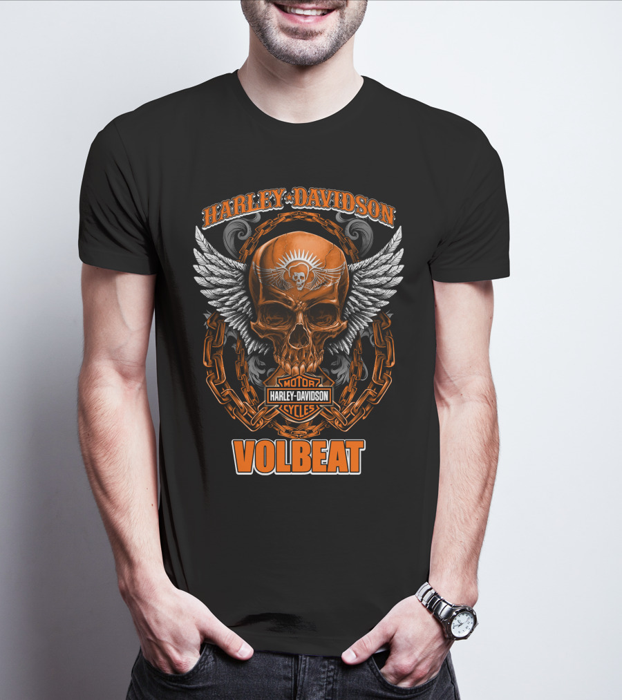 Harley Davidson Volbeat Skull With Wings And Chain T-Shirt