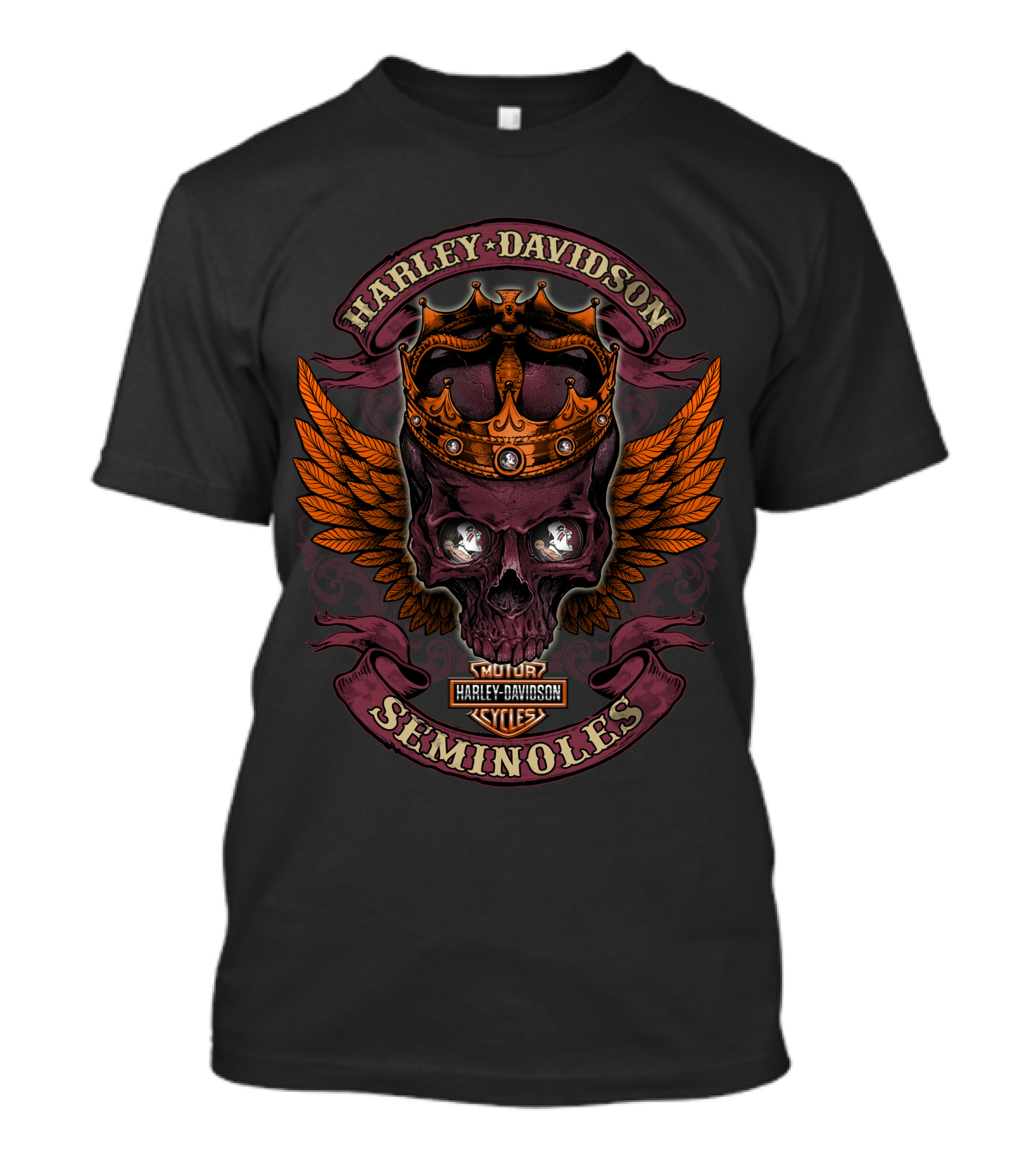 Harley Davidson Seminoles Skull Crown Wings T-Shirt