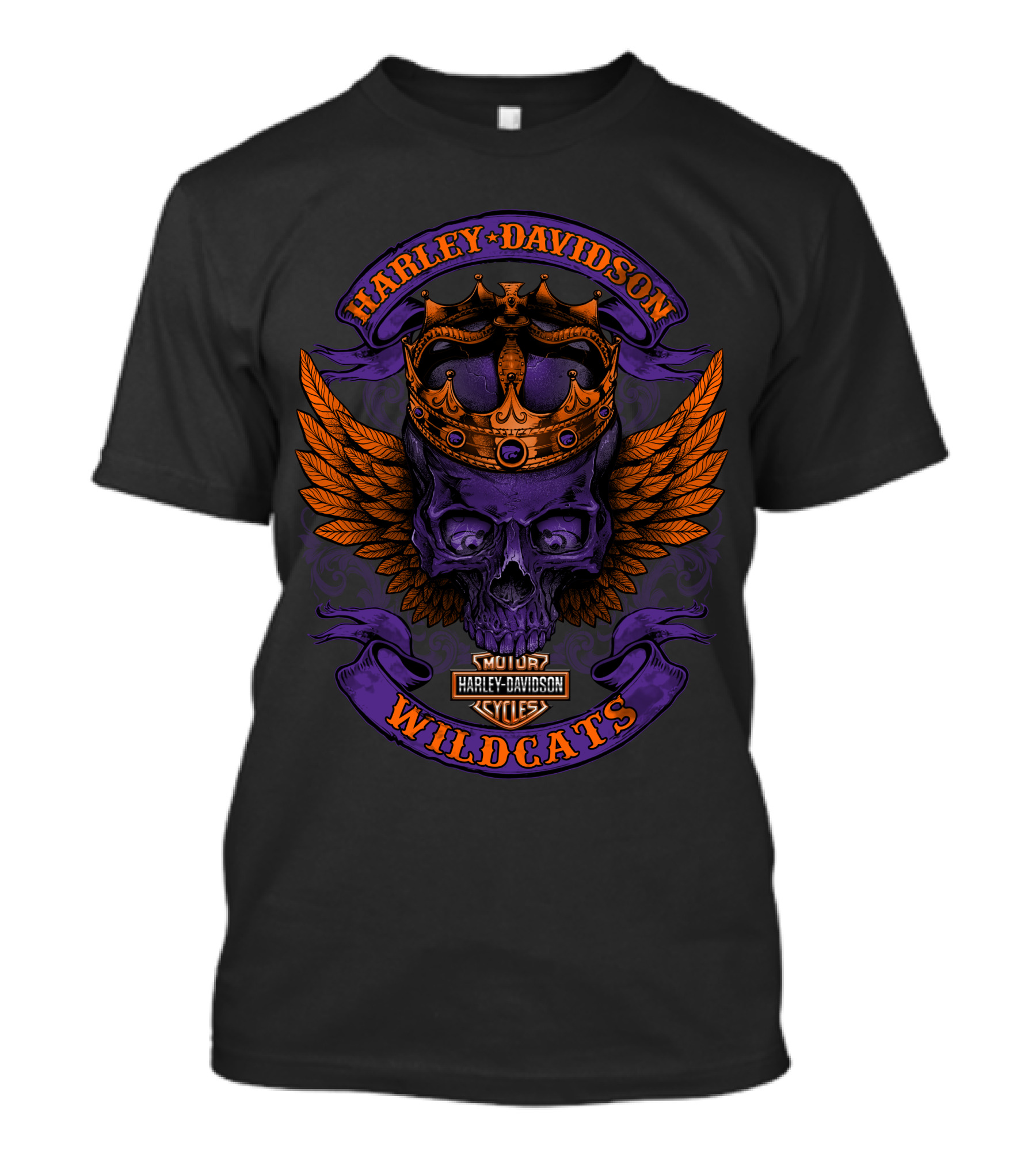 Harley Davidson Wildcats Skull With Crown And Wings T-Shirt