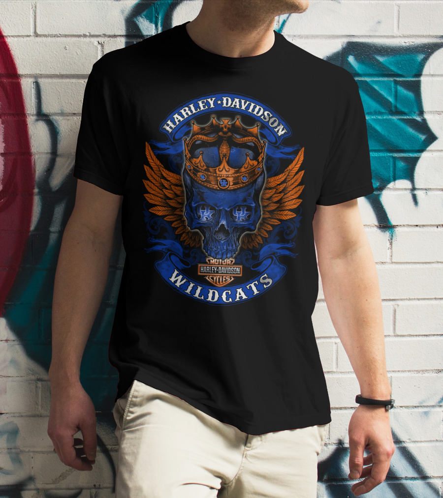 Harley Davidson Wildcats Skull Crown Wings Kentucky Wildcats T-Shirt