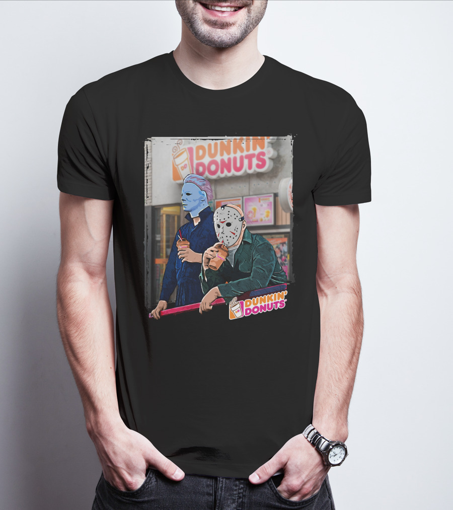 Dunkin Donuts Jason And Michael Halloween Mask Characters T-Shirt