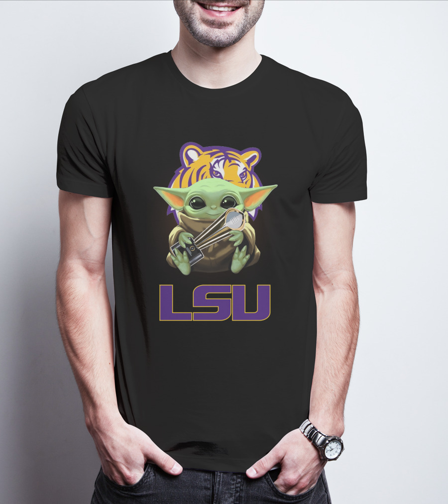 LSU Baby Yoda Holding Trophy Tiger T-Shirt