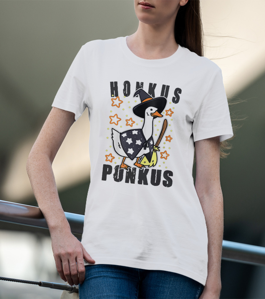 Honkus Ponkus Duck In Witch Costume With Stars And Broom T-Shirt