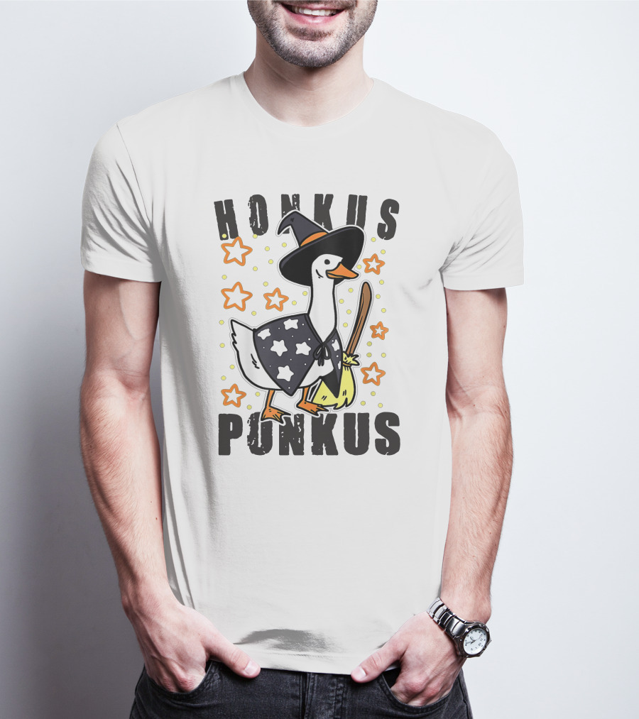 Honkus Ponkus Duck In Witch Costume With Stars And Broom T-Shirt