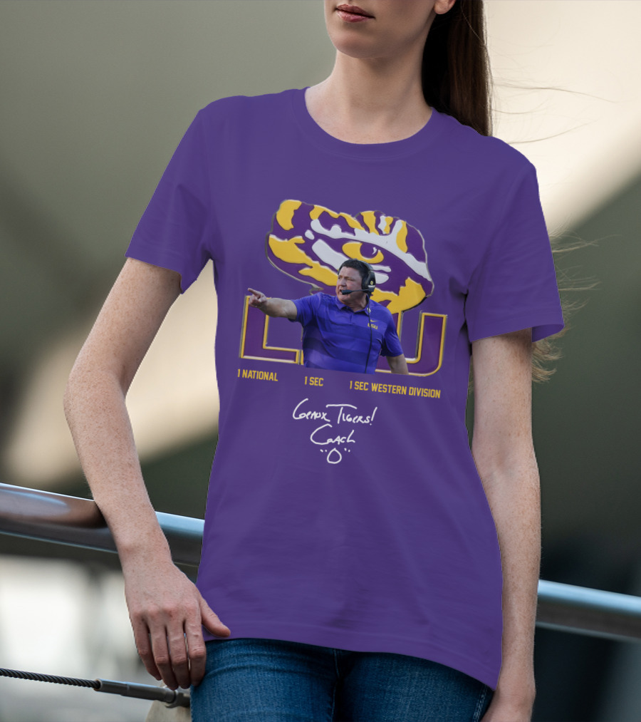 LSU Coach Ed Orgeron Geaux Tigers 1 National 1 SEC 1 SEC Western Division T-Shirt