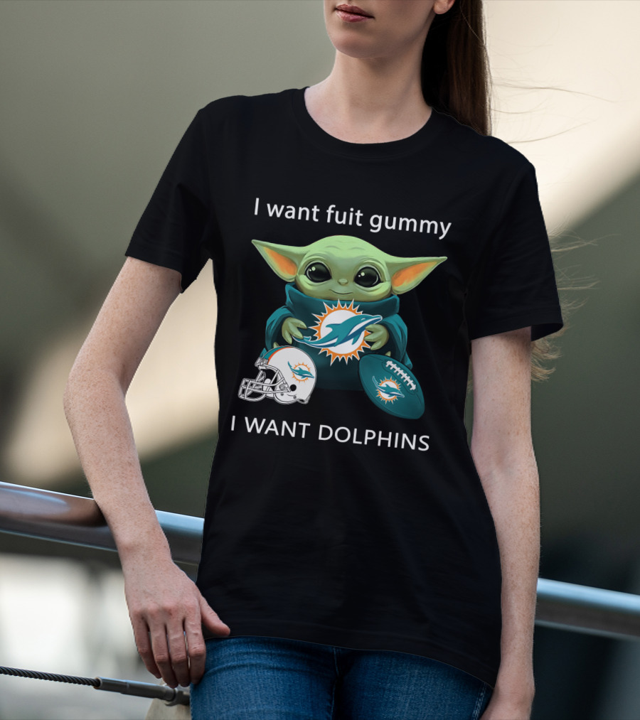 I Want Fuit Gummy I Want Dolphins Miami Football Fan Yoda T-Shirt