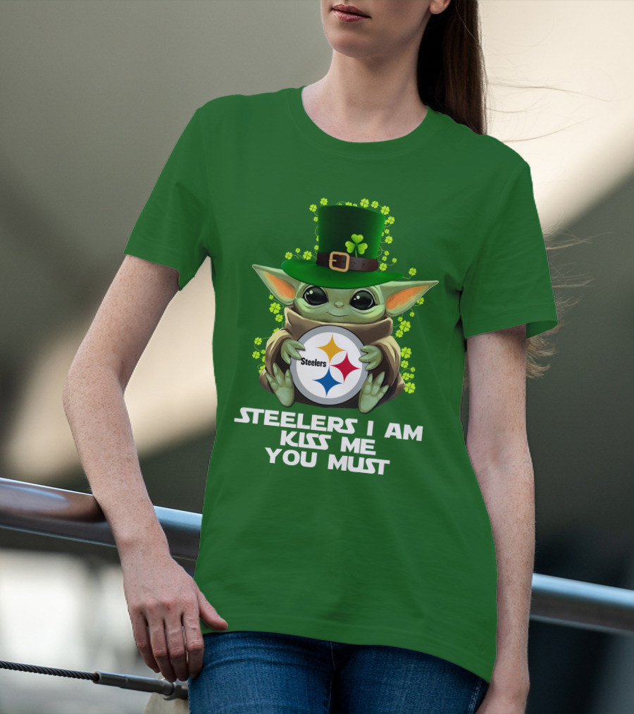 Steelers I Am Kiss Me You Must Baby Yoda St. Patrick's Day T-Shirt