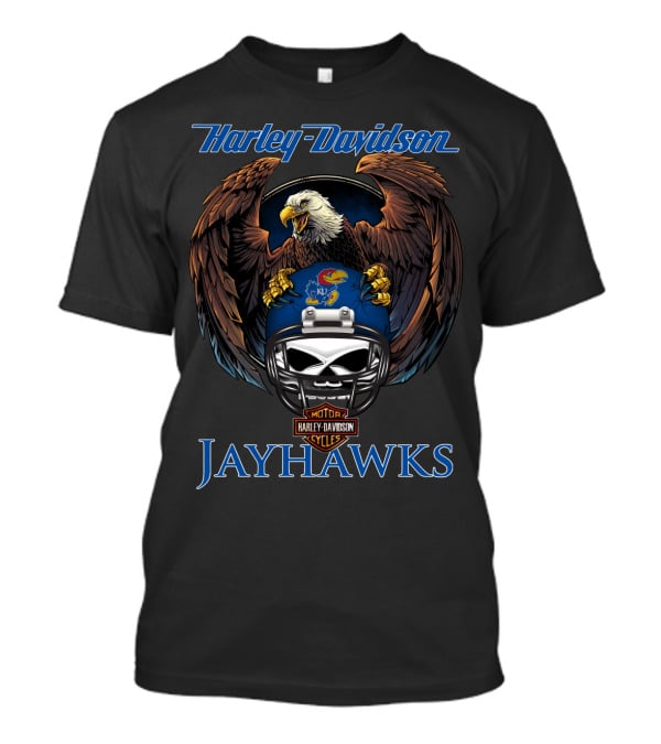 Harley Davidson Jayhawks Eagle And Skull Helmet With Ku T-Shirt