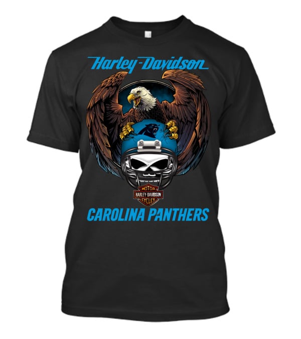Harley Davidson Carolina Panthers Nfl Motorcycle Helmet Eagle Artwork T-Shirt