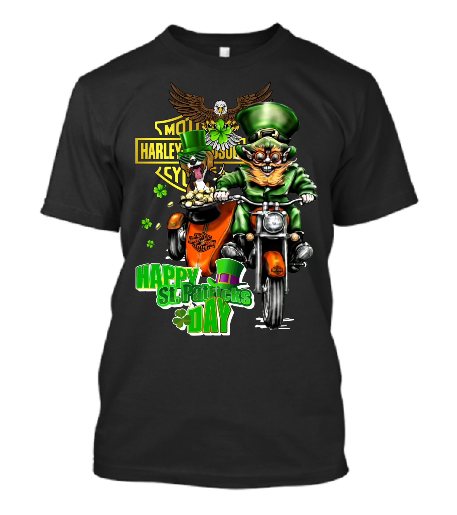 Harley Davidson Beagle And Leprechaun Motorcycle Ride Happy St. Patrick's Day T-Shirt