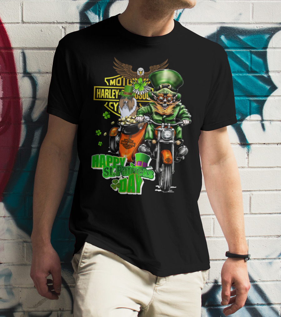 Happy St. Patrick's Day Harley Davidson Motorcycle Leprechaun Eagle T-Shirt