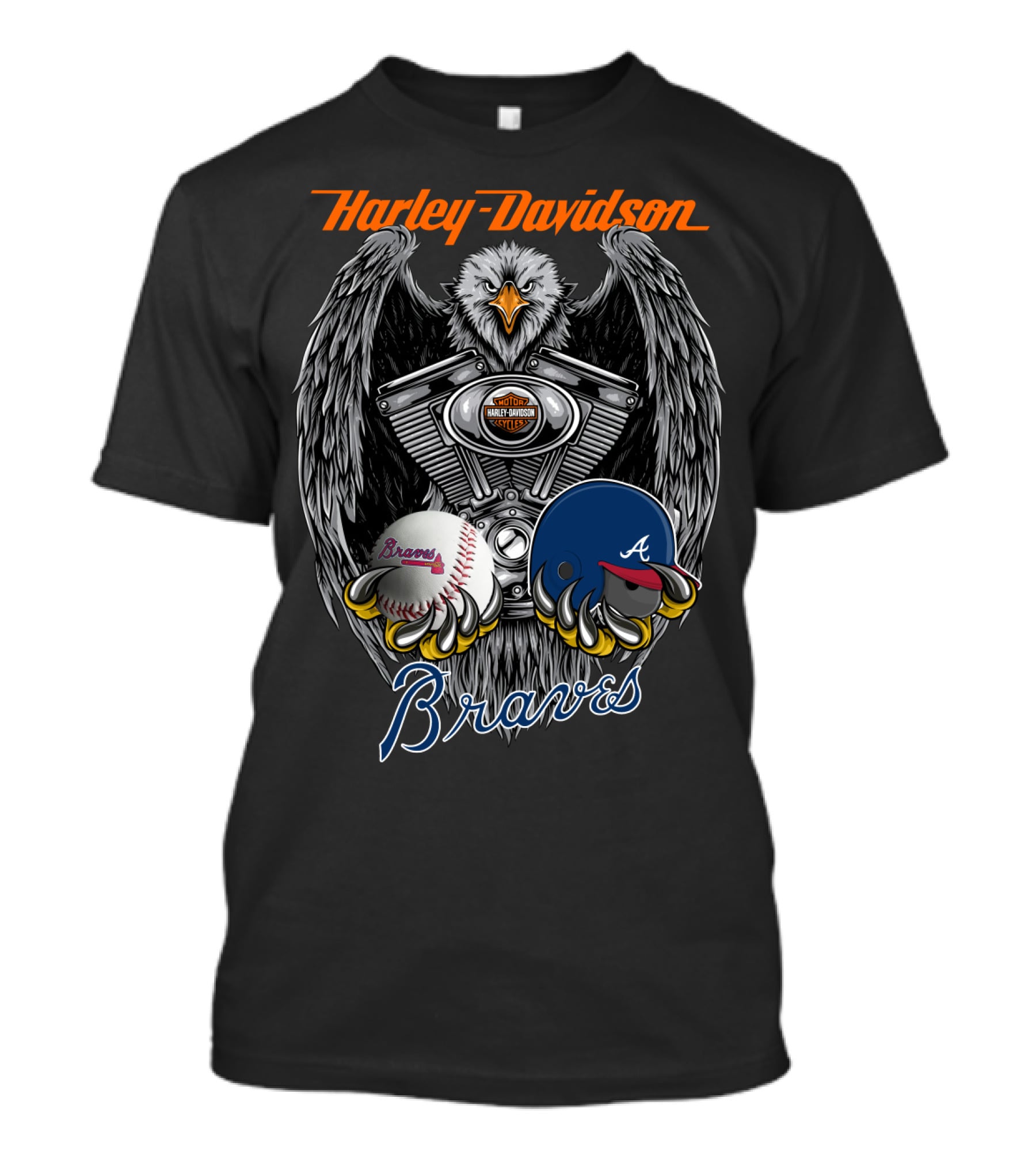 Harley Davidson Braves Baseball Eagle Engine T-Shirt