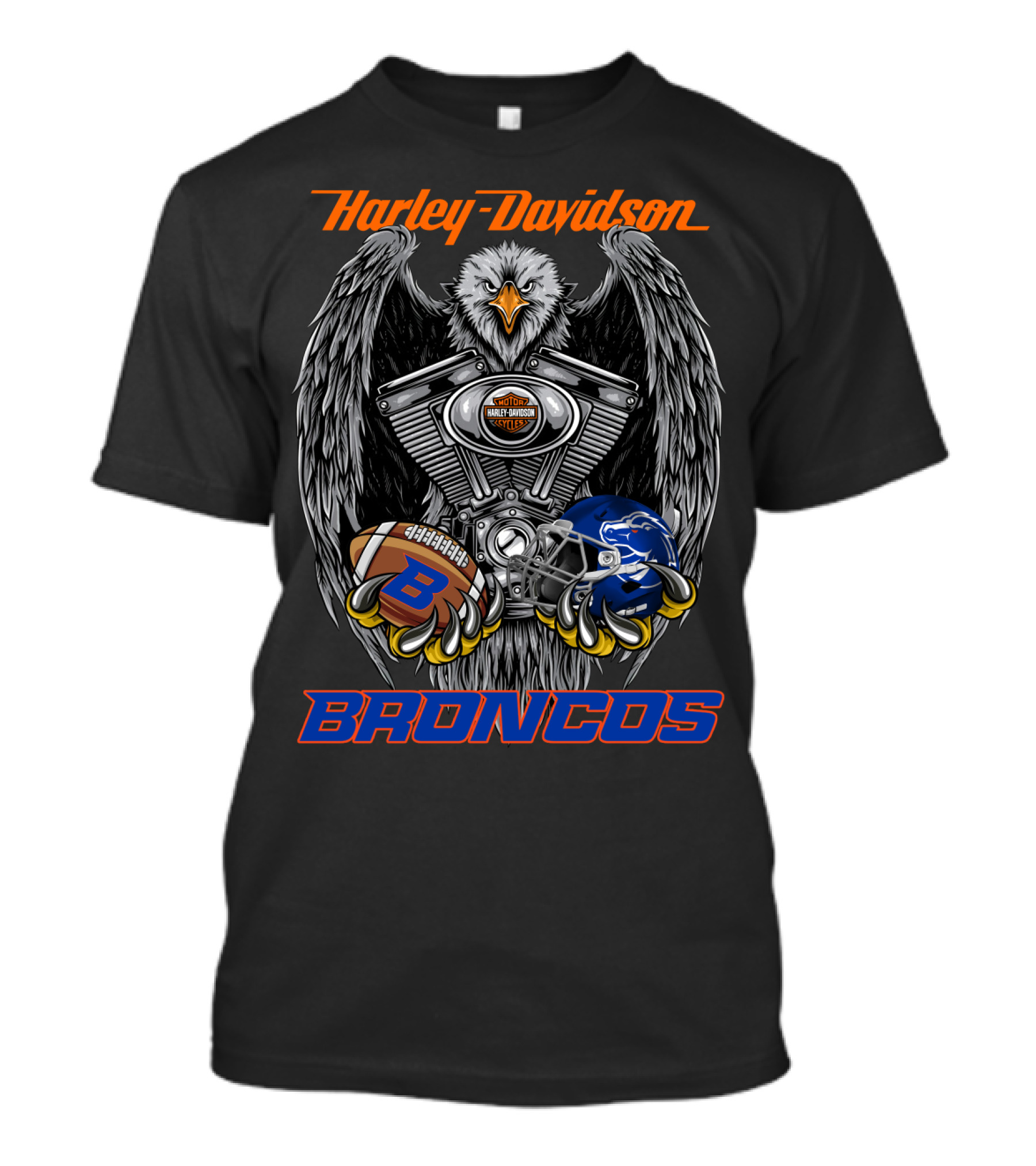 Harley Davidson Broncos Eagle Football Helmet Engine T-Shirt