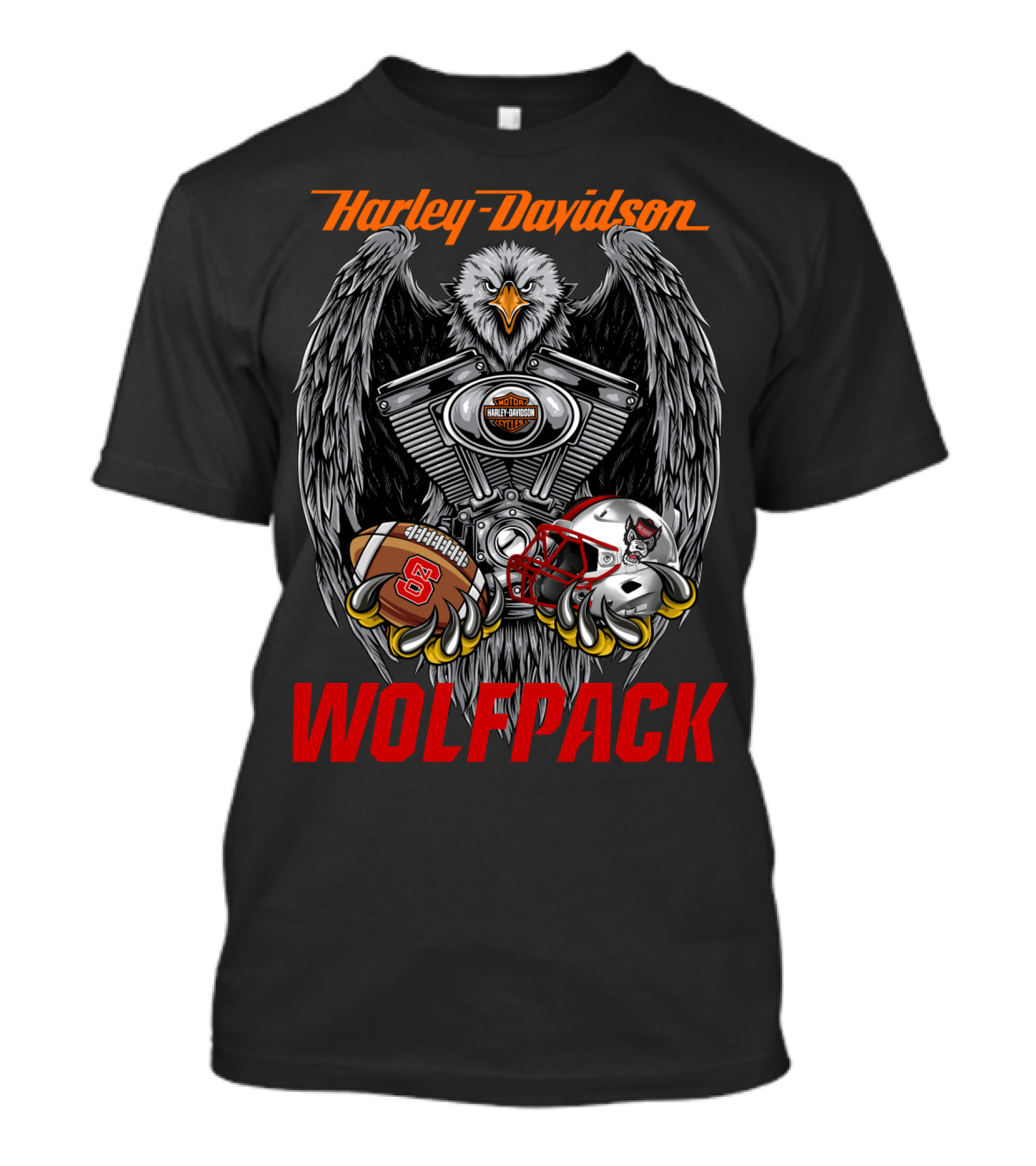 Harley Davidson Wolfpack Nc State Wolfpack Football Helmet Eagle Engine T-Shirt
