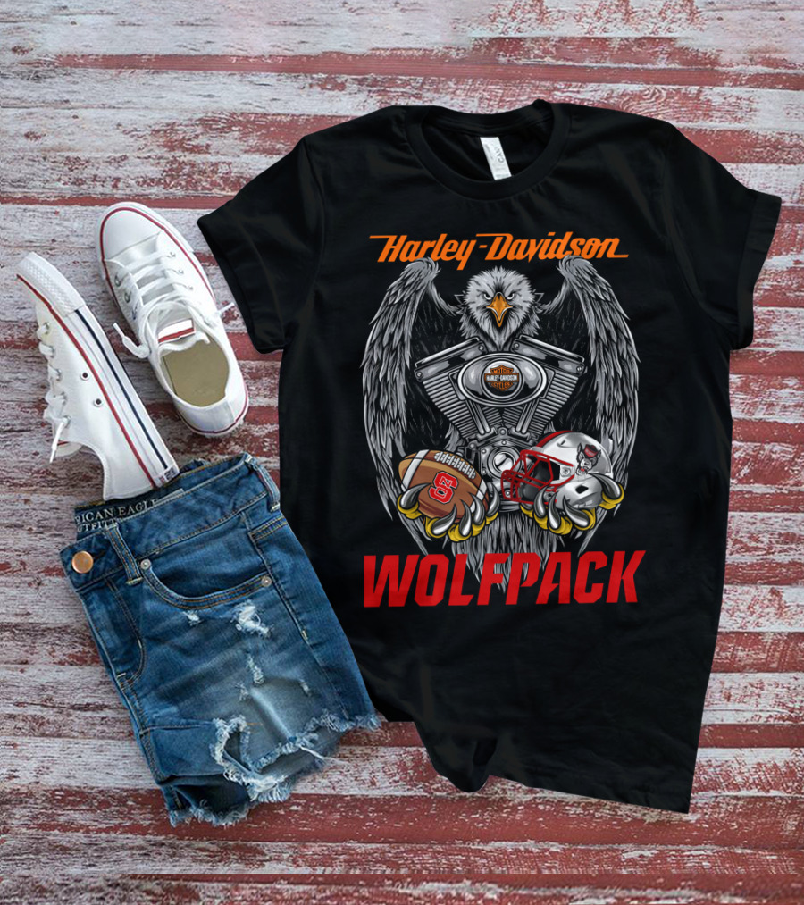Harley Davidson Wolfpack Nc State Wolfpack Football Helmet Eagle Engine T-Shirt