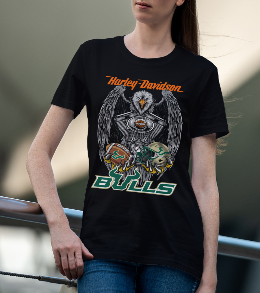 Harley Davidson Bulls Football Helmet And Engine Eagle T-Shirt