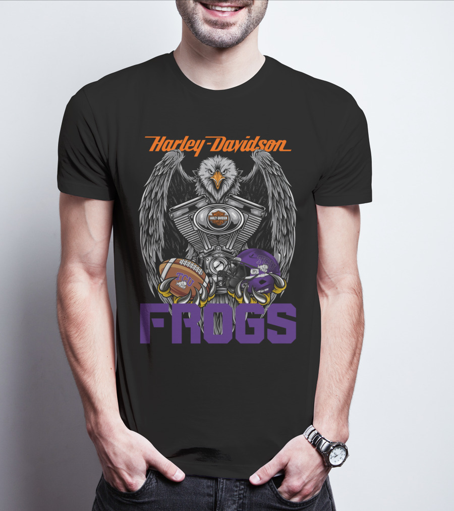 Harley Davidson Tcu Frogs Ncaa Football Helmet And Eagle T-Shirt