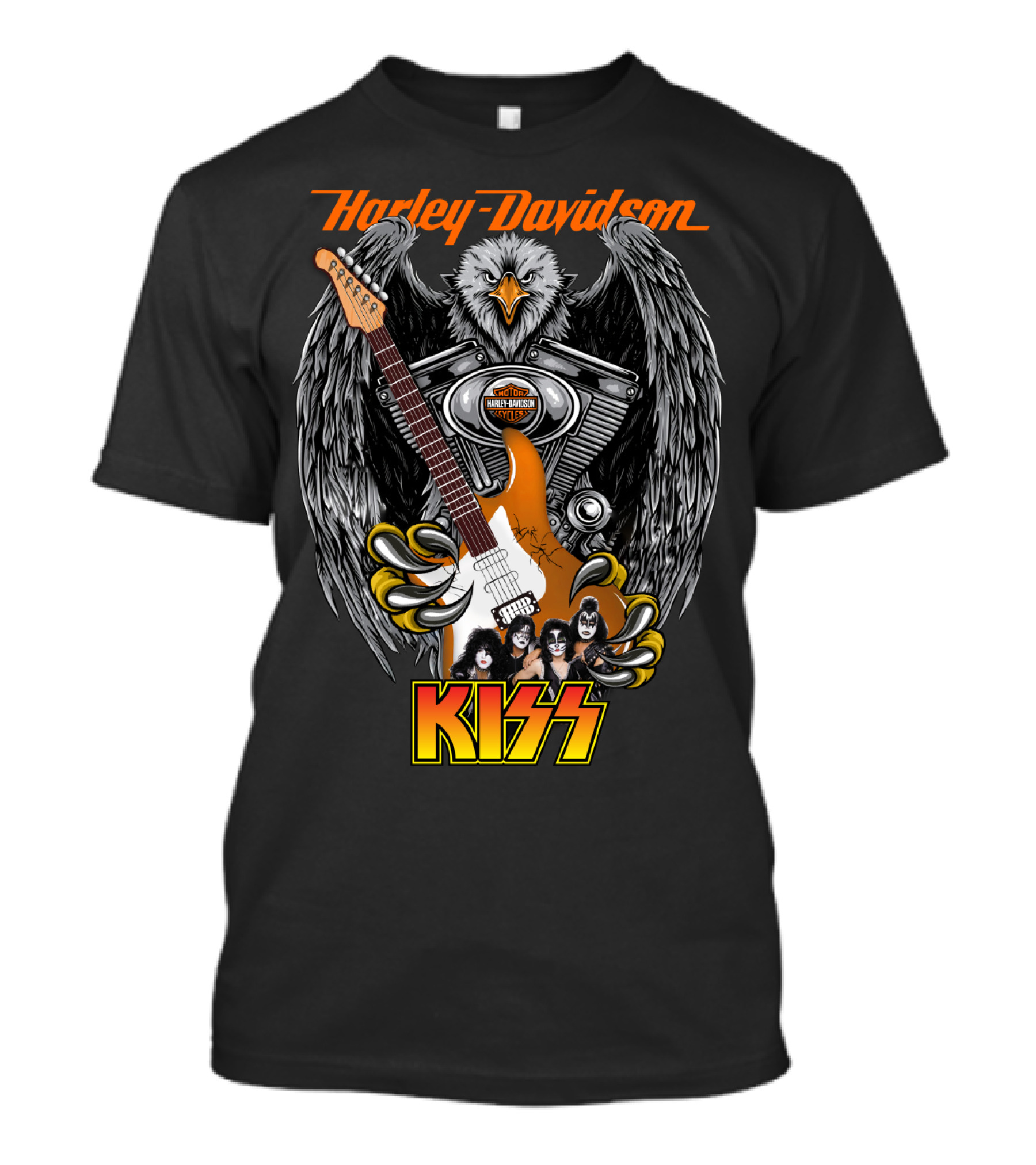 Harley Davidson Motor Cycles Kiss Band Eagle Guitar T-Shirt