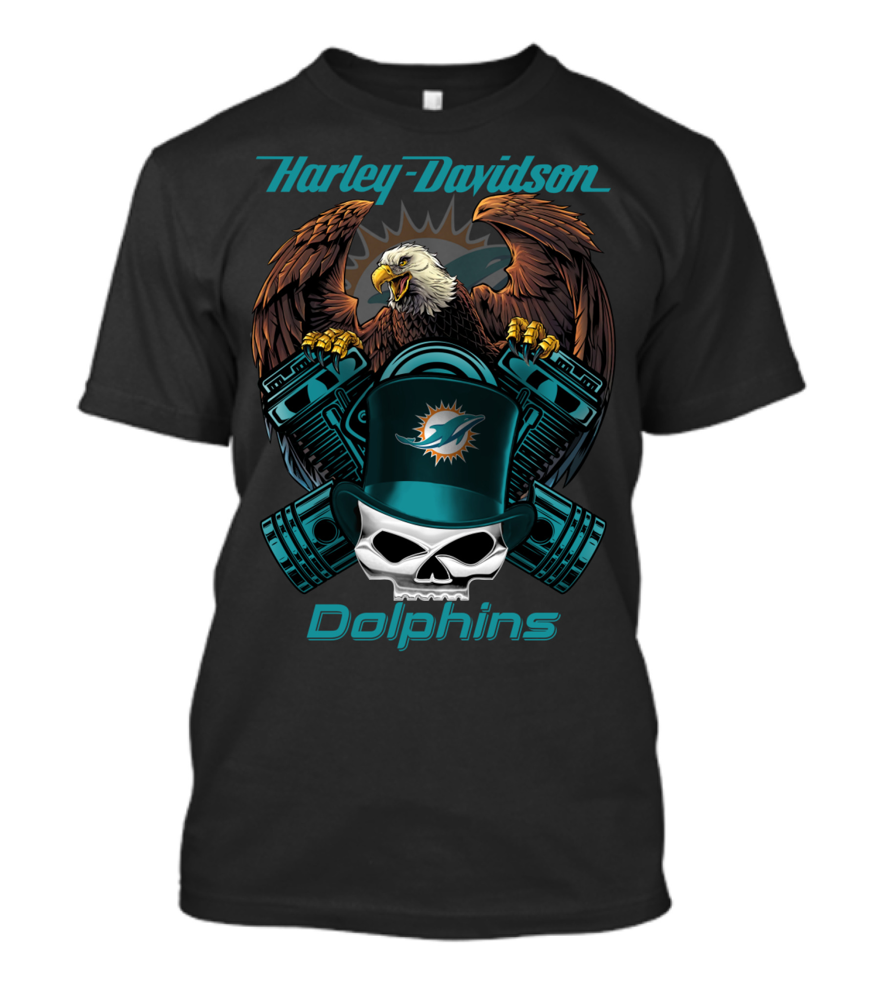 Harley Davidson Dolphins Eagle Skull Nfl T-Shirt