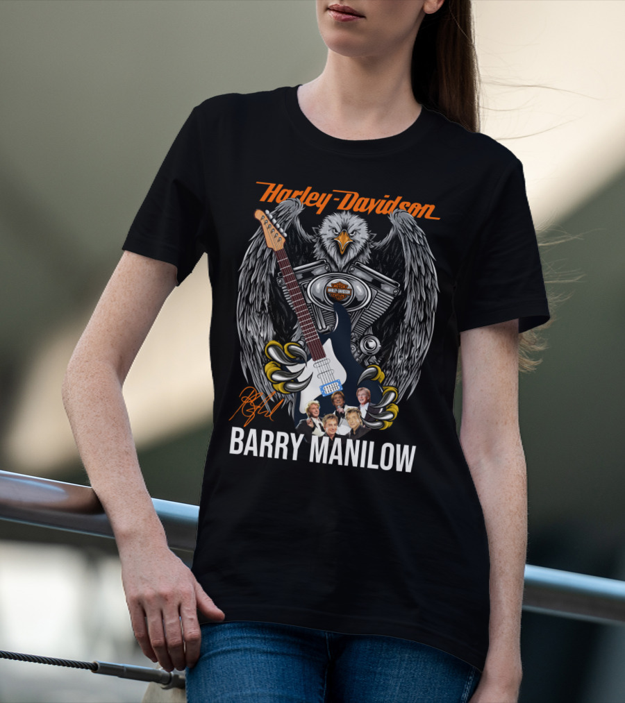 Barry Manilow Harley Davidson Eagle Guitar Artwork T-Shirt
