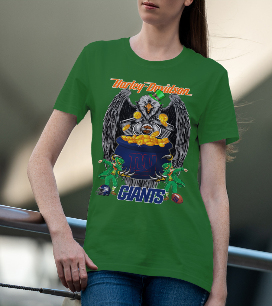 Harley Davidson Eagles And Leprechauns New York Giants Nfl Football T-Shirt