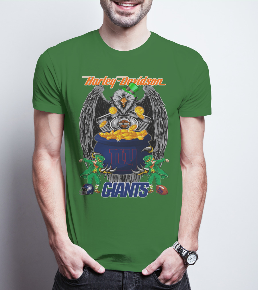 Harley Davidson Eagles And Leprechauns New York Giants Nfl Football T-Shirt