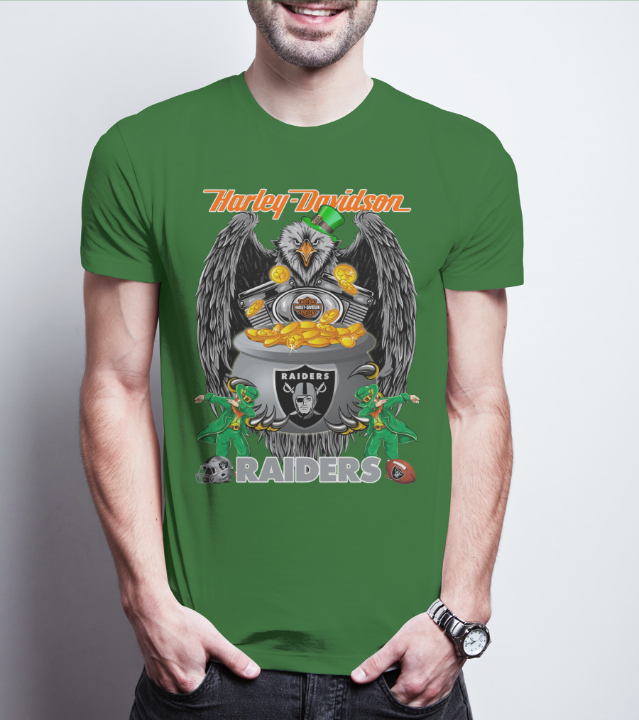 Harley Davidson Raiders Nfl Oakland Raiders Eagle Pot Of Gold T-Shirt