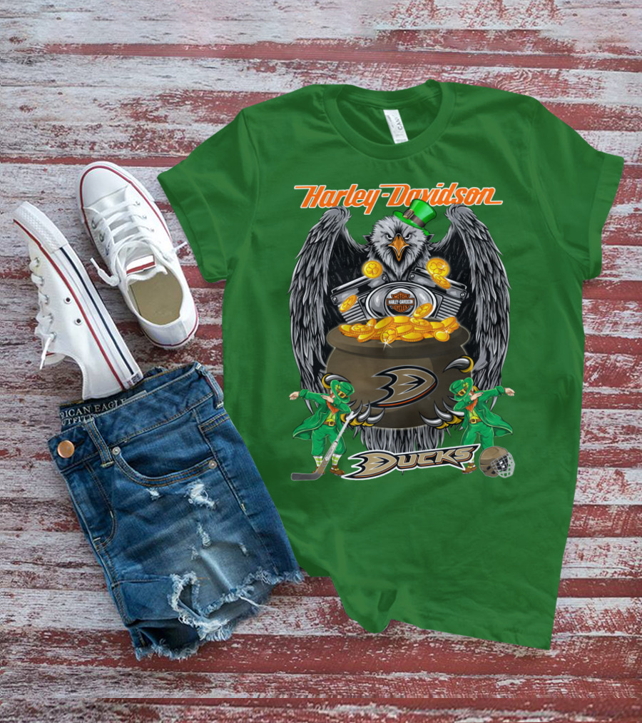 Harley Davidson Anaheim Ducks Nhl Eagles And Leprechauns T-Shirt