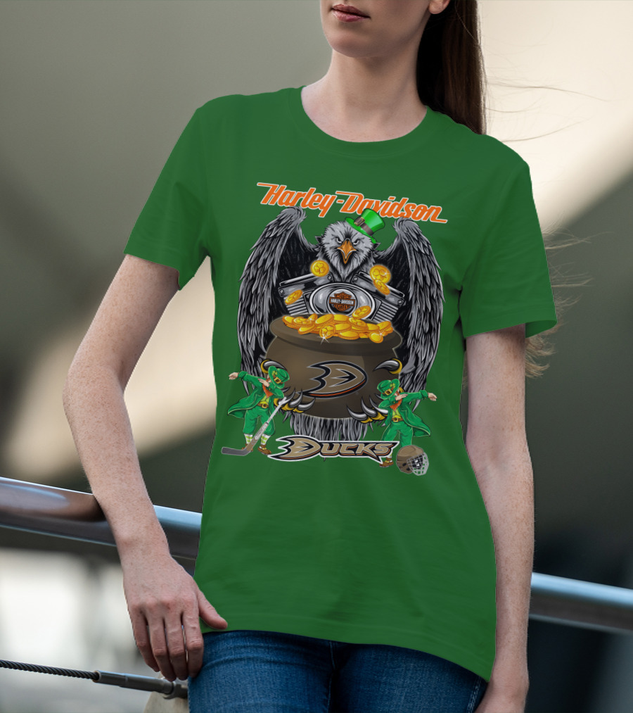 Harley Davidson Anaheim Ducks Nhl Eagles And Leprechauns T-Shirt