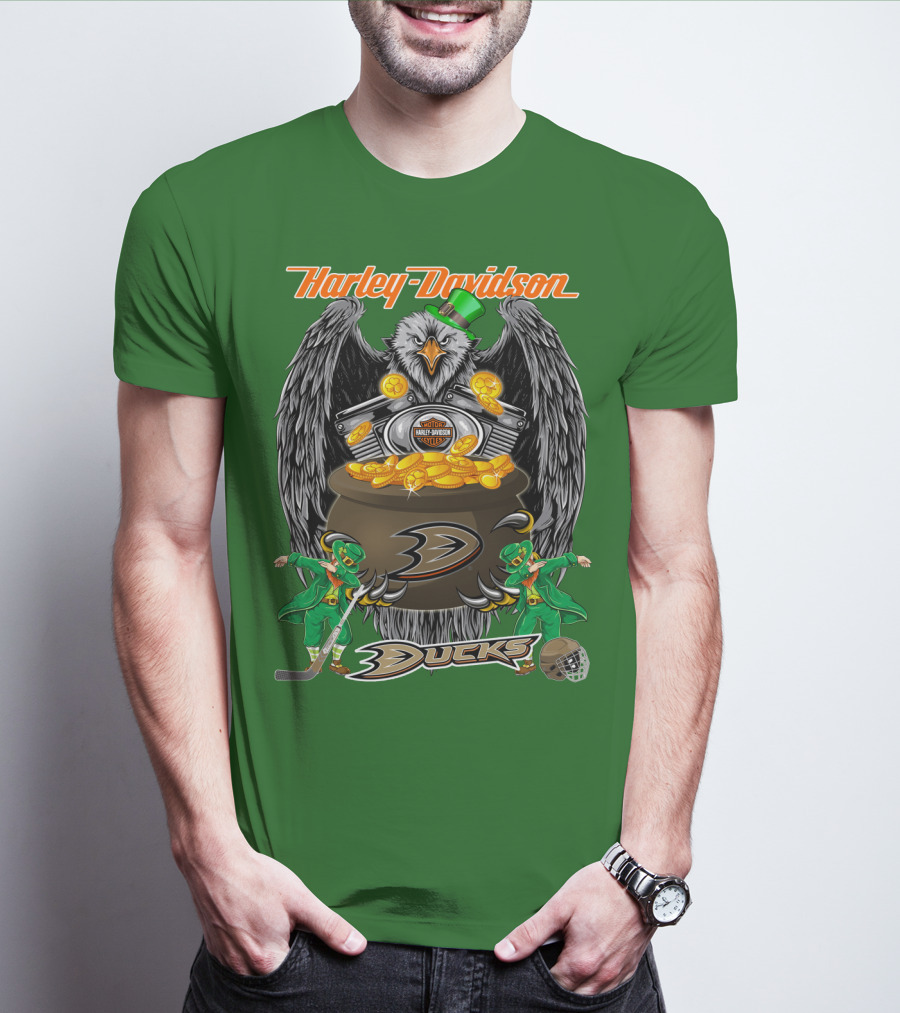 Harley Davidson Anaheim Ducks Nhl Eagles And Leprechauns T-Shirt