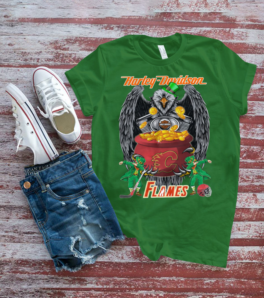 Harley Davidson Nhl Calgary Flames Eagle Pot Of Gold T-Shirt