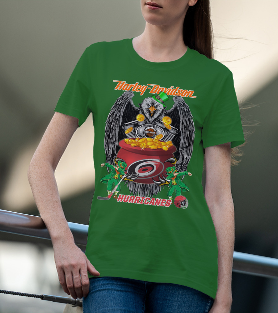 Harley Davidson Hurricanes Nhl Carolina Hockey Luck St. Patrick's Day Eagle T-Shirt