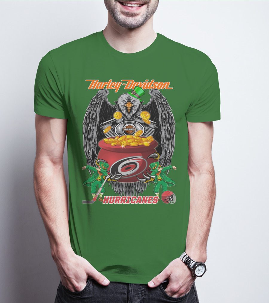 Harley Davidson Hurricanes Nhl Carolina Hockey Luck St. Patrick's Day Eagle T-Shirt