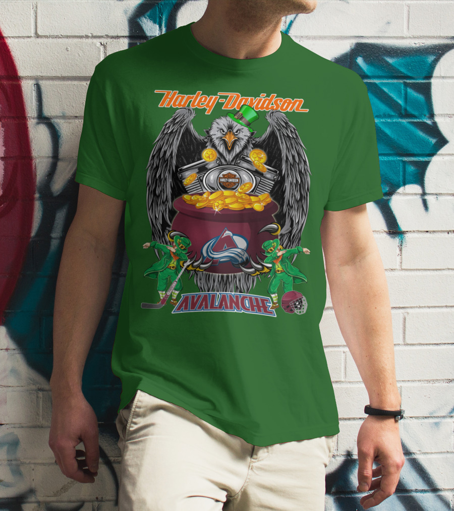 Harley Davidson Nhl Colorado Avalanche Eagle Leprechaun Hockey T-Shirt