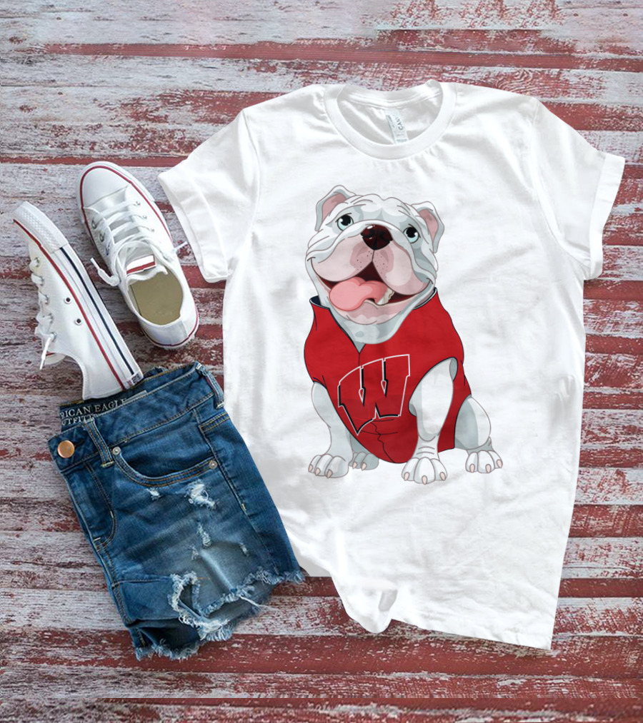 Wisconsin Badgers Bulldog In Red Sweater With W T-Shirt