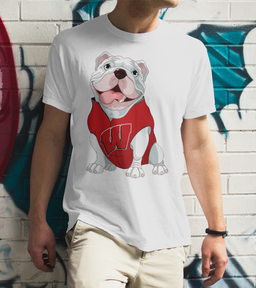 Wisconsin Badgers Bulldog In Red Sweater With W T-Shirt