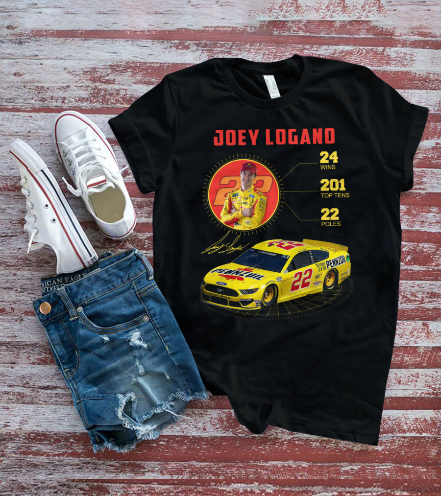 Joey Logano 22 Pennzoil Racing Stats 24 Wins 201 Top Tens 22 Poles T-Shirt