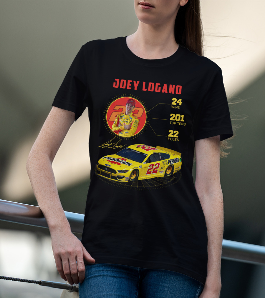 Joey Logano 22 Pennzoil Racing Stats 24 Wins 201 Top Tens 22 Poles T-Shirt