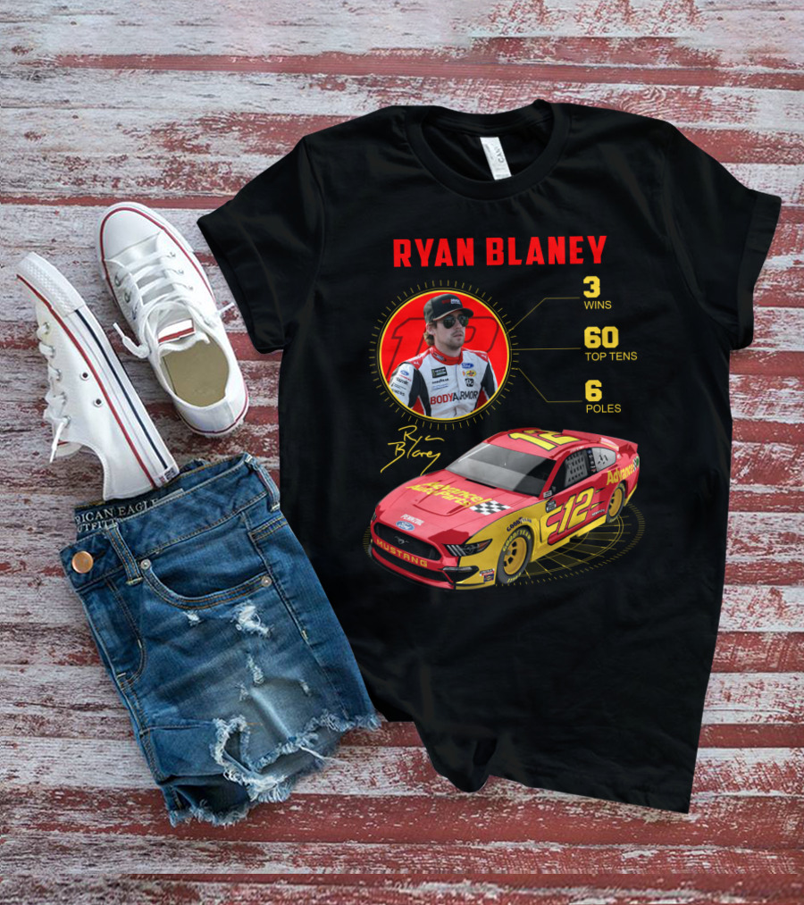 Ryan Blaney 3 Wins 60 Top Tens 6 Poles Mustang T-Shirt