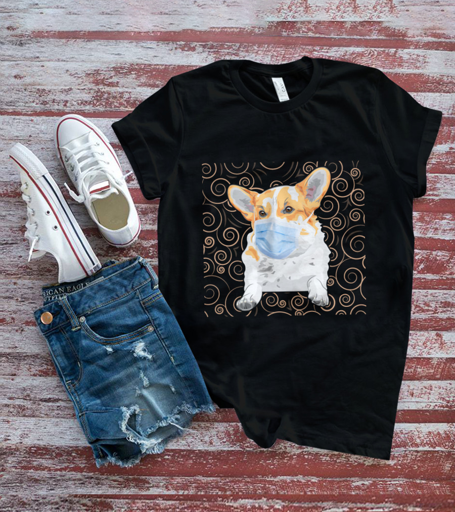 Corgi Wearing Mask With Swirl Pattern Background 81 T-Shirt