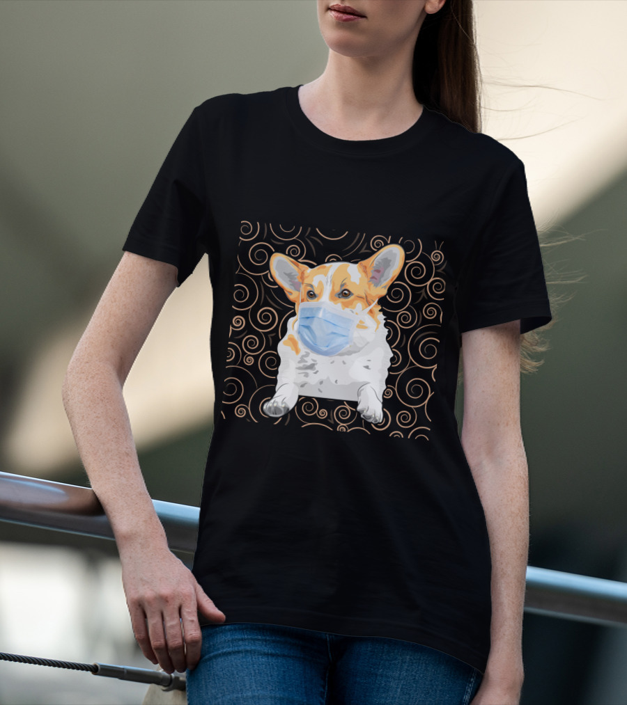 Corgi Wearing Mask With Swirl Pattern Background 81 T-Shirt