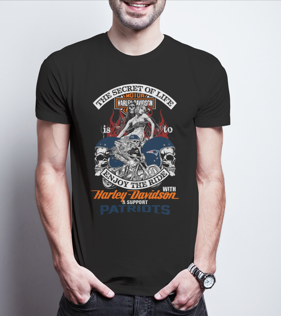 The Secret Of Life Is To Enjoy The Ride With Harley Davidson & Support Patriots T-Shirt